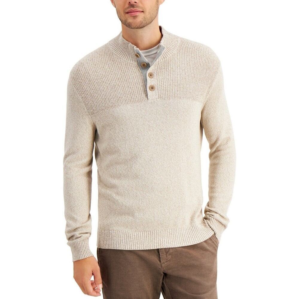 NWT Club Room neutral Ribbed Four-Button Sweater warm winter henley 2XL pullover